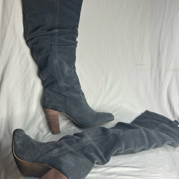 Zara Knee High Gray Boots Women’s 7.5 Grey Size 39 With Heel - Picture 15 of 16